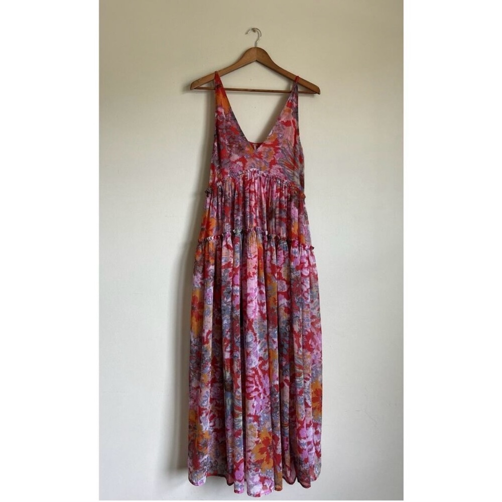 Free People Julianna Red Multi Tiered Ruffled Maxi Dress